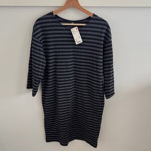 Uniqlo Women’s Striped Cotton Crew Neck Dress Gray Black NWT Casual Size M